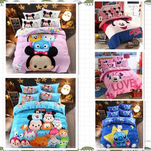 Disney Mickey Minnie Winnie the Pooh Stitch Four-piece bed suit Childrens bedding Pillowcase Quilt Cover Sheet Household suit