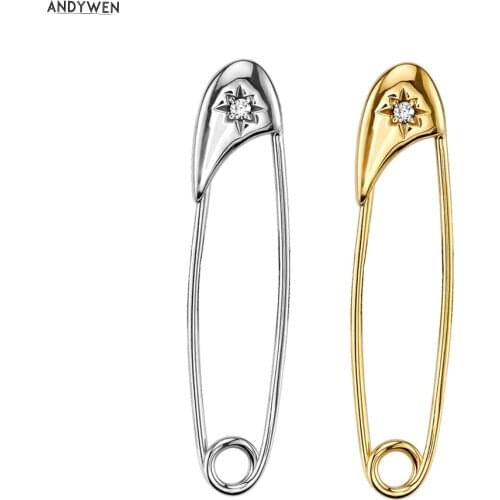 ANDYWEN 925 Sterling Silver Gold Hoops Thread Pin Long Earring Rock Punk Pendiente Piercing Slim Luxury Zircon Jewelry Gift