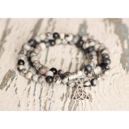 Celtic trinity knot bracelet wiccan jewelry small beads gemstone bracelet