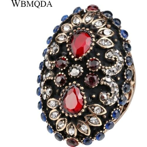 Luxury Boho Vintage Big Antique Gold Rings For Women Turkish Jewelry Colored Crystal Ring Party Wedding Accessories Wholesale