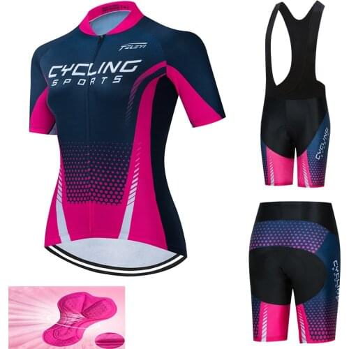 TELEYI girl Clothing Cycling Clothes kits Summer Women short sleeve bib shorts Quick-dry MTB mujer maillot ciclismo female set
