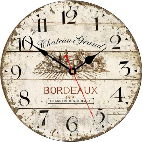 Round Brown and Black Paris Decorative Wall Clock Bordeaux Farm Manor Old Town Retro Shabby French Styledigita Lwall Clock