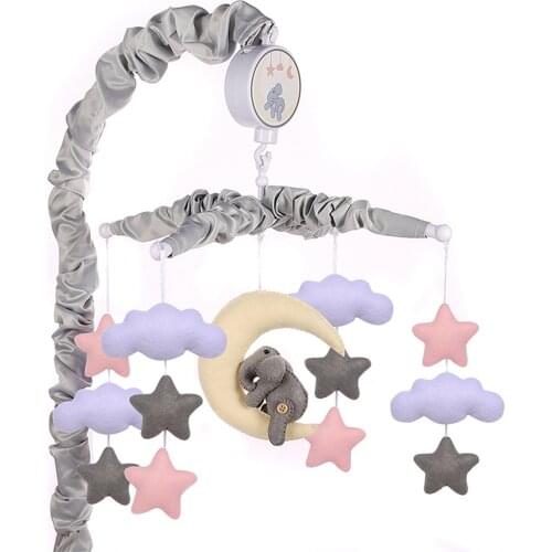 Baby Musical Mobile Crib Holder 360 Degree Rotate Bracket Elephants Clouds Stars Digital Bed Bell Wind-up Music Box Baby Rattle