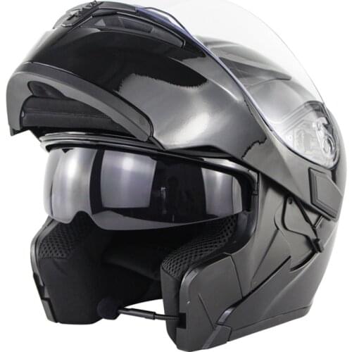 SOMAN Bluetooth Helmet Flip Up Visor Dual Lens Moto Cool Motorcycle Full Face Helmet Casco Black Motorbike Helmets Modular