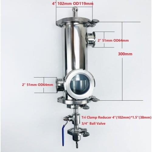 New Type 4"(102mm)OD119 Gin Basket Set For Distillation,2*Side Ports 2"(51mm)OD64 With Filter Of V-680ml,Length 300mm SS304
