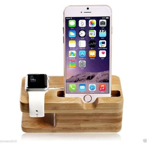 2 in 1 Phone Stand Charging Bracket Holder Bamboo Wood Charger Dock for iPhone 12 for iOS Cellphone