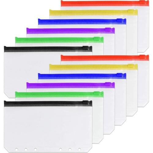 A5/A6 Clear Cash Envelopes Binder Pockets 6 Hole Loose Leaf Zipper Folder For 6-Ring Notebook Cover Document Filing Bag