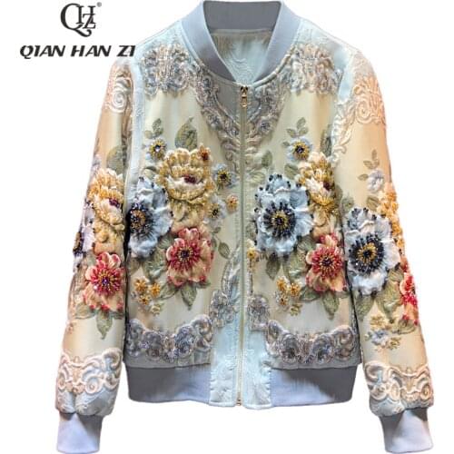 Qian Han Zi fashion designer short coat French retro court jacquard gorgeous Baseball jacket Beaded jacket, female, high quality