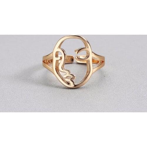 QIMING Ethnic Artist Women Ring Human Face Abstract Rings Gold Knuckle Midi Finger Ring Party Exaggerated Jewelry Gift