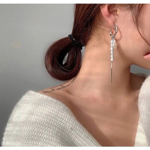 C Pearl Tassel Earrings Simple Atmospheric Senior Female Stud Earrings Jewelry Fashion And Personality