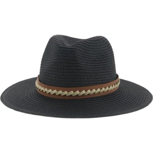 Straw hats women summer spring flat top big brim sun hats solid color pearl band luxury elegant casual summer beach women hats