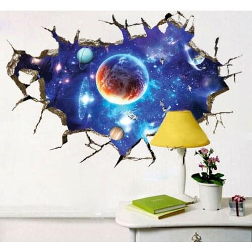 Broken wall 3D Mystery Galaxy Out Space Planet Art Vinyl Wall Stickers Boys Bedroom Decal Room Decor