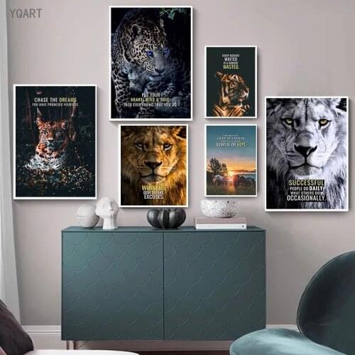 Modern Wild Lion Tiger Canvas Posters Motivational Quotes Art Canvas Paintings Wall Pictures For Office Home Room Decor