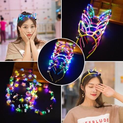 10pcs Luminous LED Headband Tiara Crown Cat Ears Rabbit Wreath Hairwear Headwear for Girls Women Children Gift Festival Concert