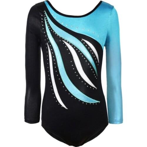 Baby Girls Ballet Dancewear Patchwork Leotard Ballet Dance Bodysuit Long Sleeve Gymnastics Dancewear Training Costume 4-10Y