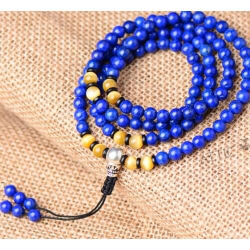 Tibetan Designer Mala Genuine Lapis Lazuli Beads Mala Tibetan Rosary Beads Buddhist Prayer 108 Beads 925 Silver Guru bead