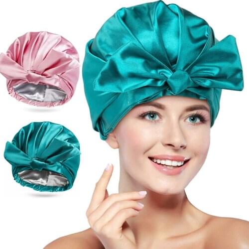 Waterproof Bath Hat Double Layer Shower Hair Cover Women Shower Cap Satin Solid Sleeping Hat Sleep Cap Hair Care Bonnet Nightcap