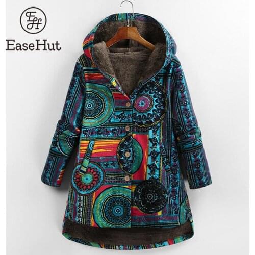 EaseHut 4XL 5XL Big Sizes Women Coat and Jackets Ethnic Geometry Print Hooded Long Sleeve Overcoat 2020 Spring Long Outwear