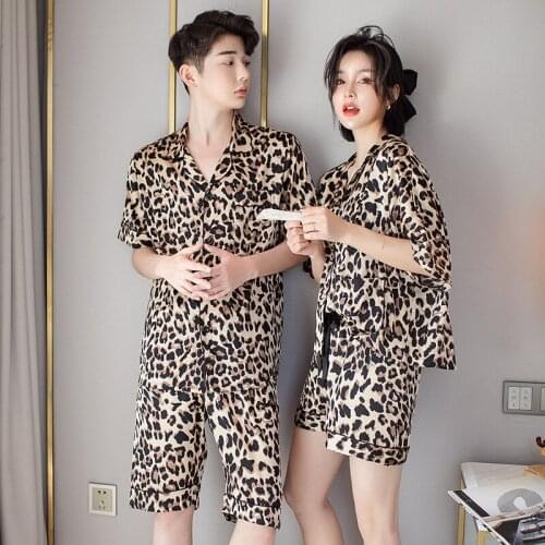 Women Pajamas Fashion Home Wear Leopard Short Sleeve Unisex Pajamas Two-piece cardigan Pajamas Suit Comfortable Adult Pajamas