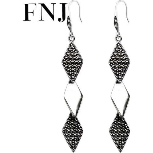 FNJ 925 Silver Earrings MARCASITE Rhombus New Fashion Original S925 Sterling Silver Tassel Drop Earring for Women Jewelry