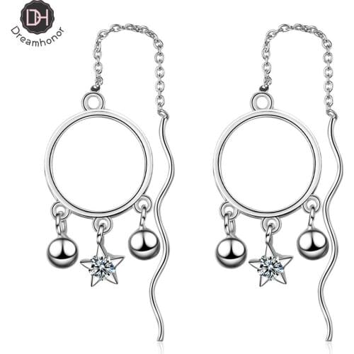 Dreamhonor Korean Temperament Long Tassel Chain Ear Line Earrings Five-Pointed Star Dangle Earrings Jewelry Party Girl Gift
