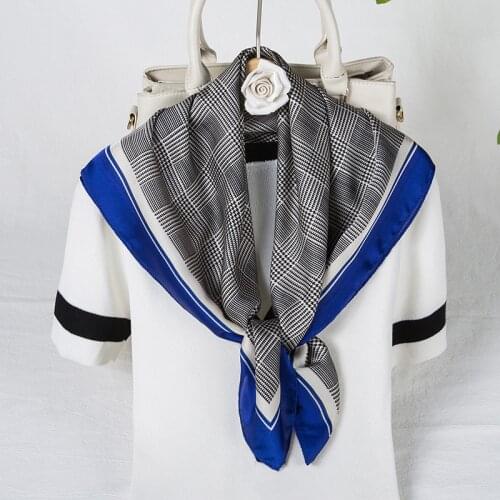 Womens Satin Silk Square Scarf Fashion Houndstooth Plaid Print Handkerchief Designer Brand NEW Small Bandana Scarves For Ladies