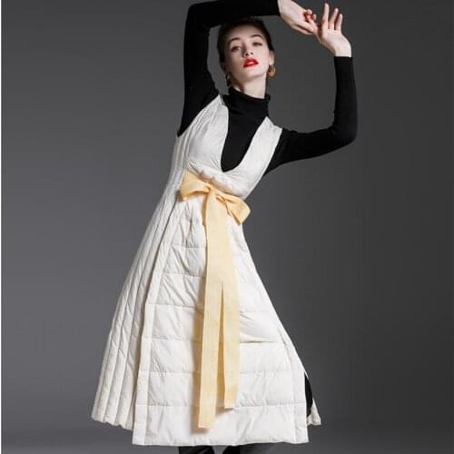 Female white coat lady orange long jackets Womens sleeveless pullover down jacket Winter Down Jacket 90% White Duck Down Coats