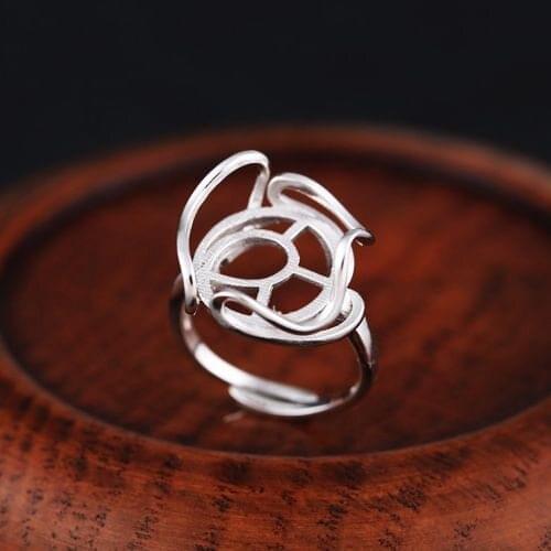 925 Sterling Silver 14x15mm Oval Cabochon Semi Mount Women Ring Engagement Wedding Anniversary Party Jewelry Adjustable Open