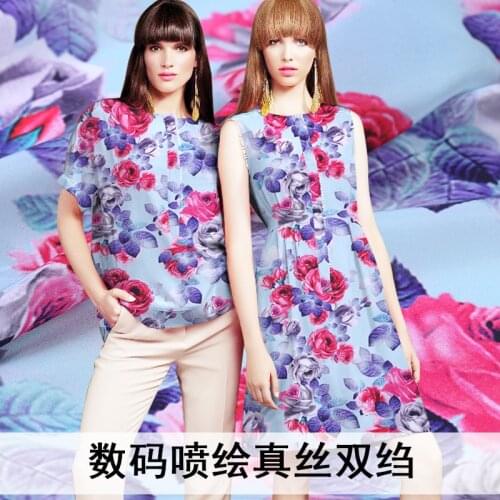 1 Meter * 1.14 Meter Rose Silk Fabric Crepe De Chine Fabric Silk Dress Skirt Printing