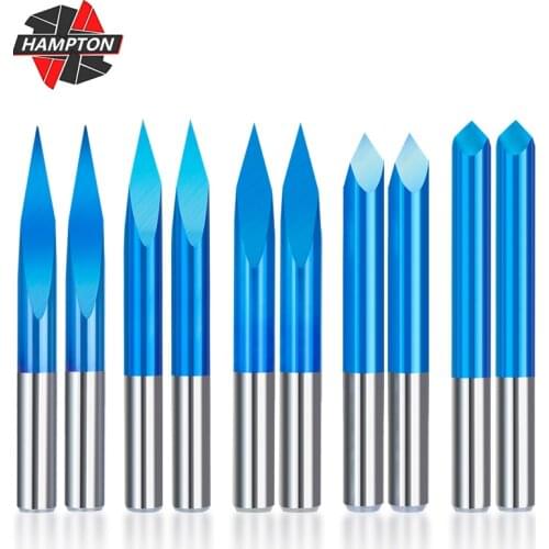 10pcs 3.175mm Shank 3 Edge Pyramid Engraving Bit Set Tip 0.1mm PCB Nano Blue Coated Router Bit 20-90 Degrees CNC 3D Milling Tool