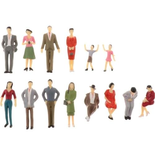 14pcs Different Poses Model Trains 1:30 G Scale Painted Figures Passengers People Model Railway Sand Table Layout