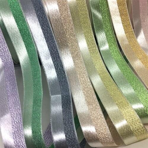 2.5cm 5Y Colored Satin With Lurex Weaved Ribbon For Handmade Craft Gift Floral Packing Cakebox Bows Wedding Christmas Deco