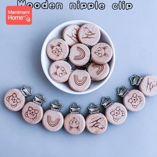 Mamihome 4pc Baby Wooden Teether Pacifier Clips Printed Animal Nipple Holder Wooden Rodent Soother Clasp ChildrenS Goods Toys
