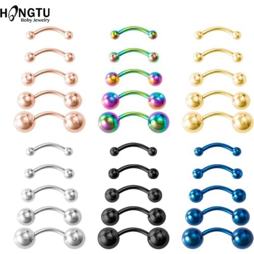 5PCS Surgical Steel Ball Curved Barbell Banana Eyebrow Piercing Ring Earring Cartilage Navel Belly Lip Piercings Bar Rings 16G