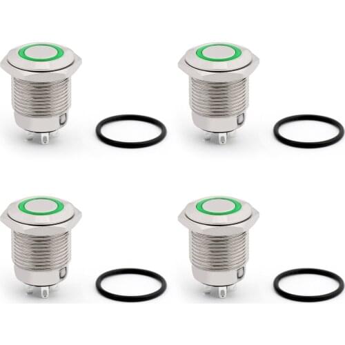 Artudatech 4PCS 16mm Metal 12V Blue Green Red LED Latching Push Button Switch 4Pin SPST For Car/Boat