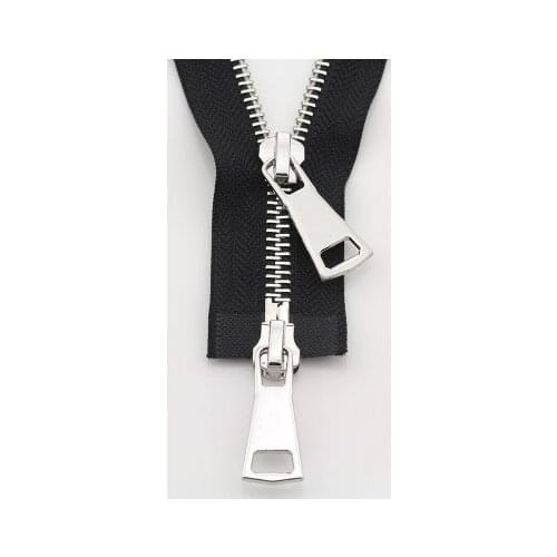 Free shipping 3pcs/lot 5# black 60cm/70cm/80cm/90cm/120cm double head silver teeth metal zipper jacket zipper down jacket zipper