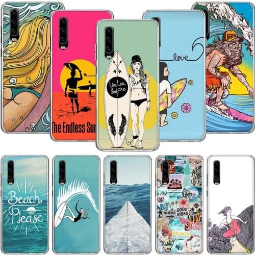 Surfboard Surfing Art Surf Girl Summer Phone Case For Huawei P30 P40 P20 P10 Mate 20 10 30 Lite Pro P Smart Z Plus Printing Cove