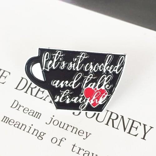 Cartoon black enamel coffee cup brooch love red tea cup badge fun wild simple clothing fashion backpack jewelry accessories