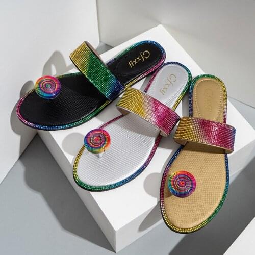 Hot Summer New Women Sandals Flat Slippers Fashion Flip Flops Rhinestone Outdoor Beach Shoes Candy-colored Ladies Slippers