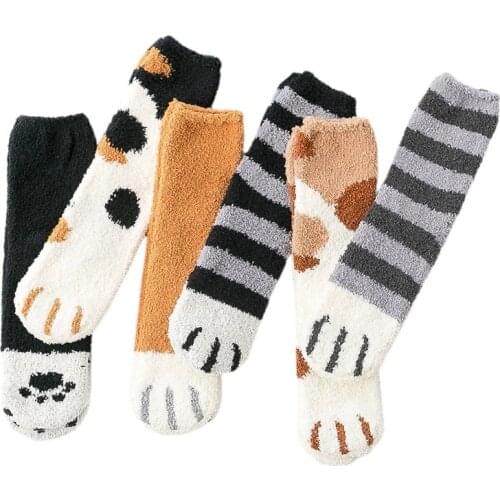 Cotton Winter Funny Print Cat Paw Warm Cute Casual Happy Fashion Socks For Women