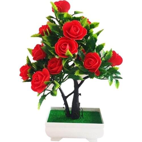 Artificial Flower Plant Rose Potted Bonsai Office Garden Desktop Ornament Decor Artificial Rose