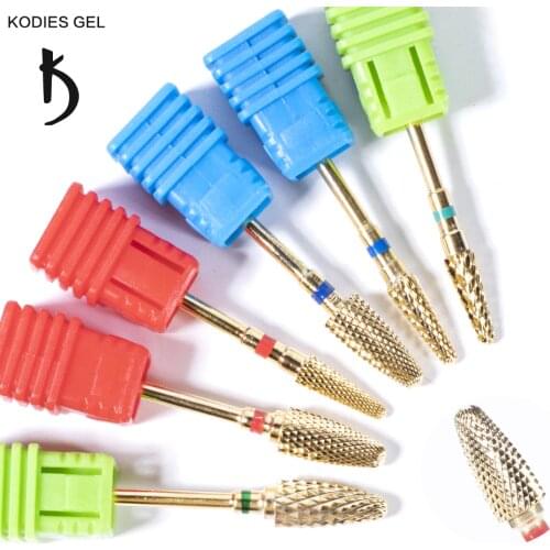 KODIES GEL Professional Nail Drill Bits Tungsten Cutters for Manicure Diamond Electric Milling Gold Color Cuticle Remover Tools