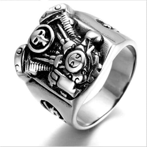 Creative Design Mechanical Style Skeleton Motorcycle Engine High Quality Metal Men Punk Ring