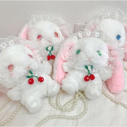 Cute Ladies Girls Rabbit Shaped Crossbody Bag Lovely Cherry Stylish Fashion Wild Pearl Strap Single-Shoulder Bag for Daily