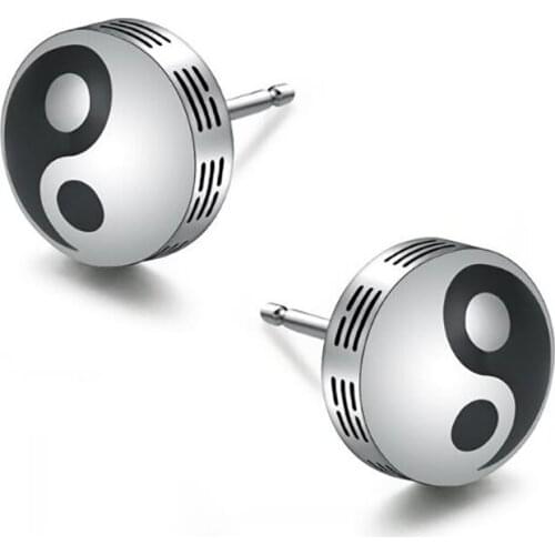 Stainless Steel Yin and Yang Taichi Men Women Stud Earrings Jewelry Chinese Religious Gift For Him