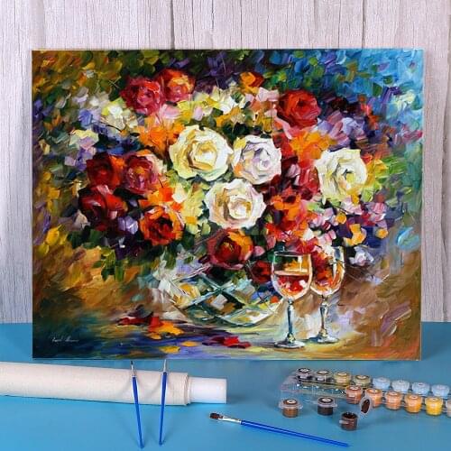 Roses And Wine Coloring By Numbers Painting Set Acrylic Paints 40*50 Boards By Numbers Decorative Paintings Crafts Drawing