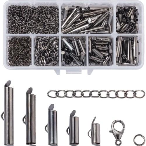 DIY Jewelry Findings Kits include Iron Slide On End Clasp Tubes & Chain Extender & Jump Rings Zinc Alloy Lobster Claw Clasps