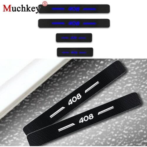 Car Door Sill Cover For Peugeot 408 4D Carbon Fiber Vinyl Sticker Sill Scuff Plate Anti Scratch Decal Car Sticker Auto Part 4Pcs