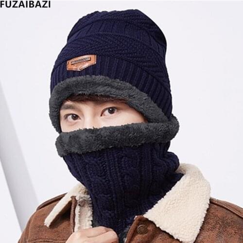 FUZAIBAZI Men New Style Knitting Beanies Hat Winter Thicken Windproof Keep Warm Wool Caps Solid Color Casquette Womens Ski Cap