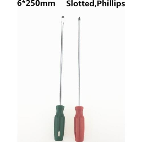 Jrealmer 2pcs 10"(250mm) Slotted and Phillips Magnetic Screwdrivers Long Thin Repair Tools